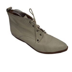 VINTAGE 90s ivory leather lace up ankle pointed toe granny booties 40/9‎